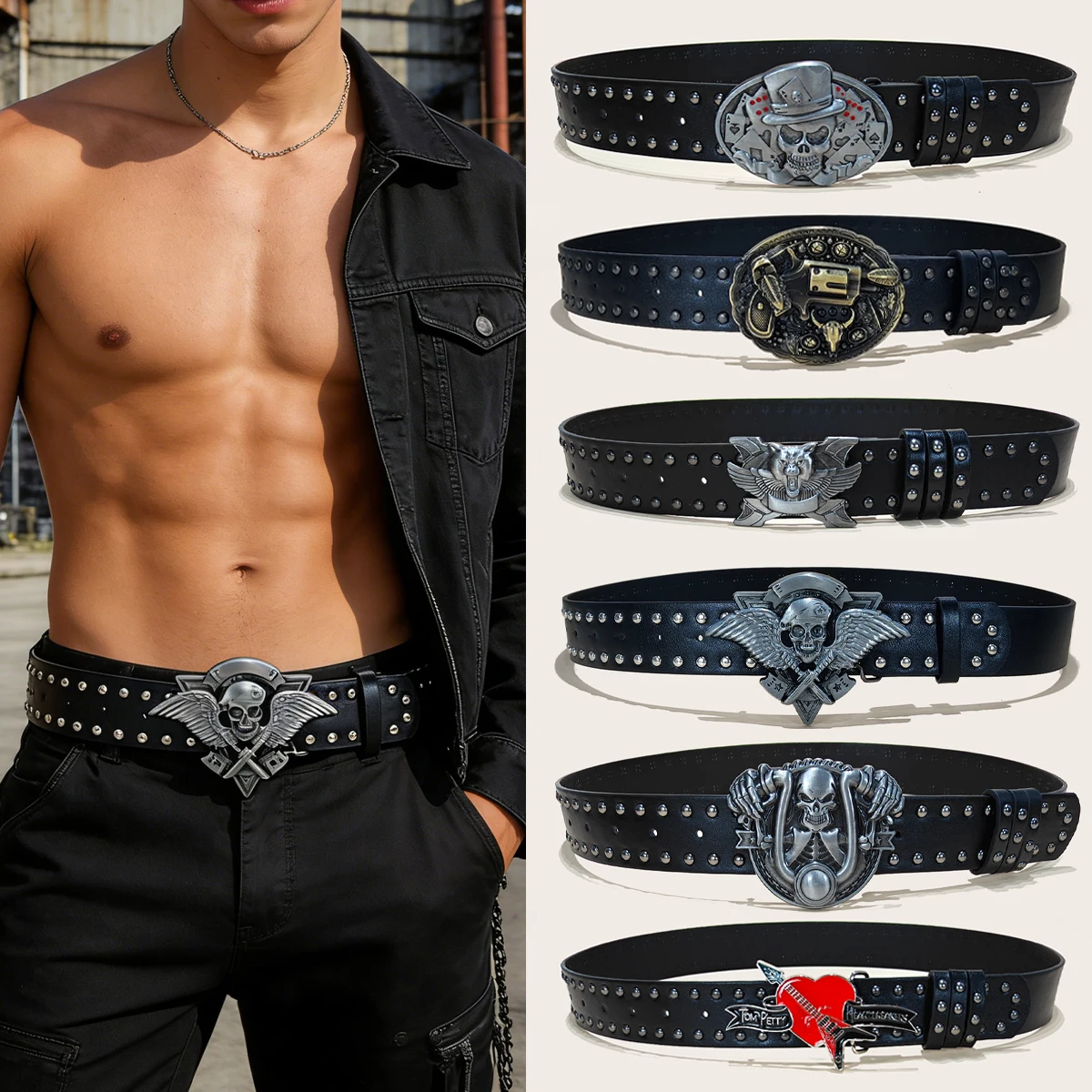 Punk Leather Belt for Men and Women Rivet Decoration Y2K Gothic Rock Hip-Hop Style Plus Size Jeans Waistband for Spring Summer