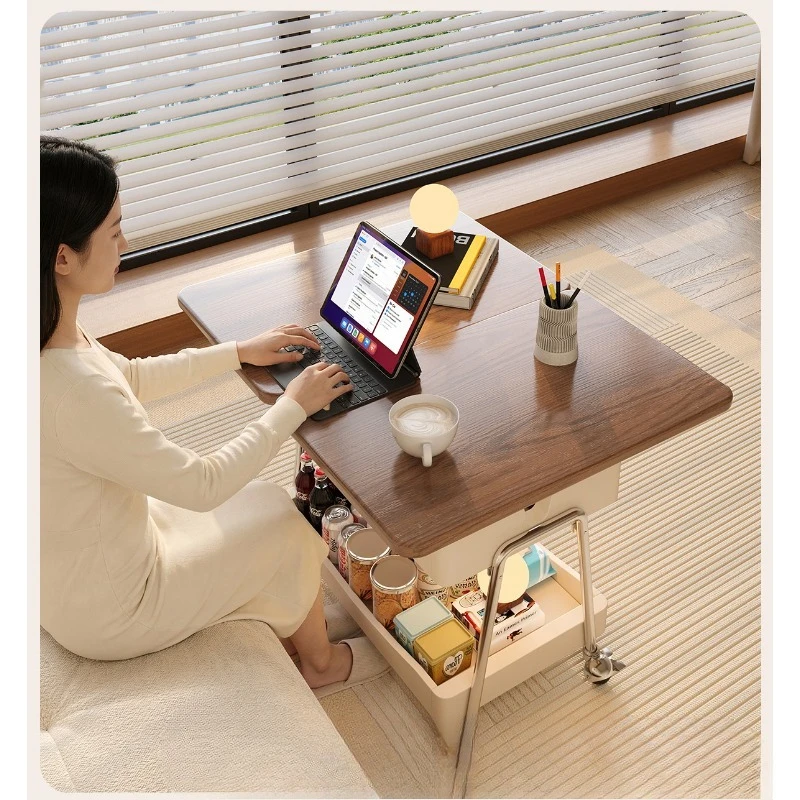 Cart living room dual-purpose 6 new solid wood movable lifting stacked edge coffee table bag
