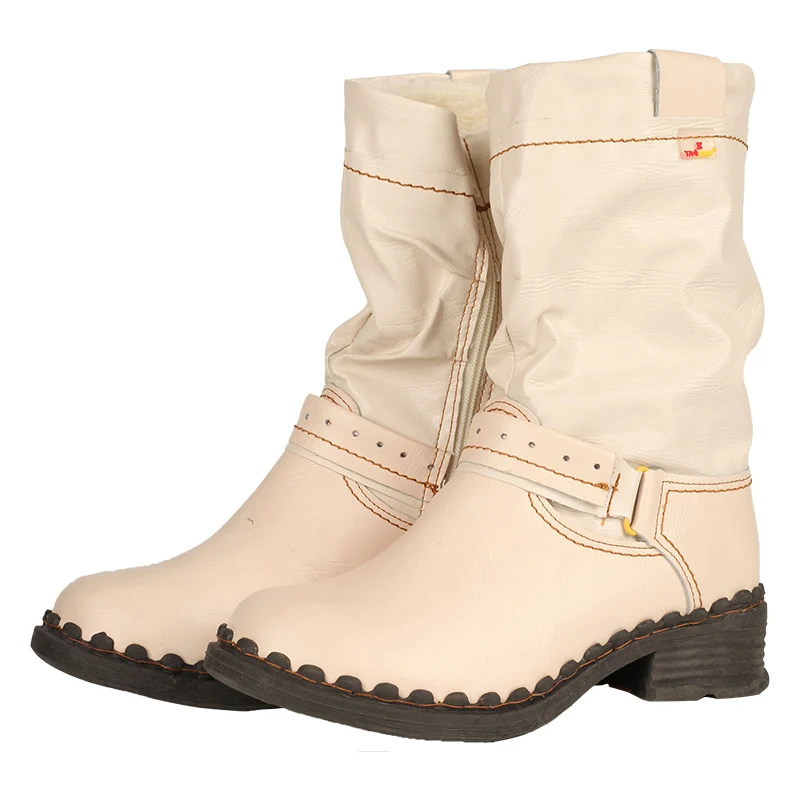 TMA – bottes en cuir et fausse fourrure pour femmes, avec yeux et boucle