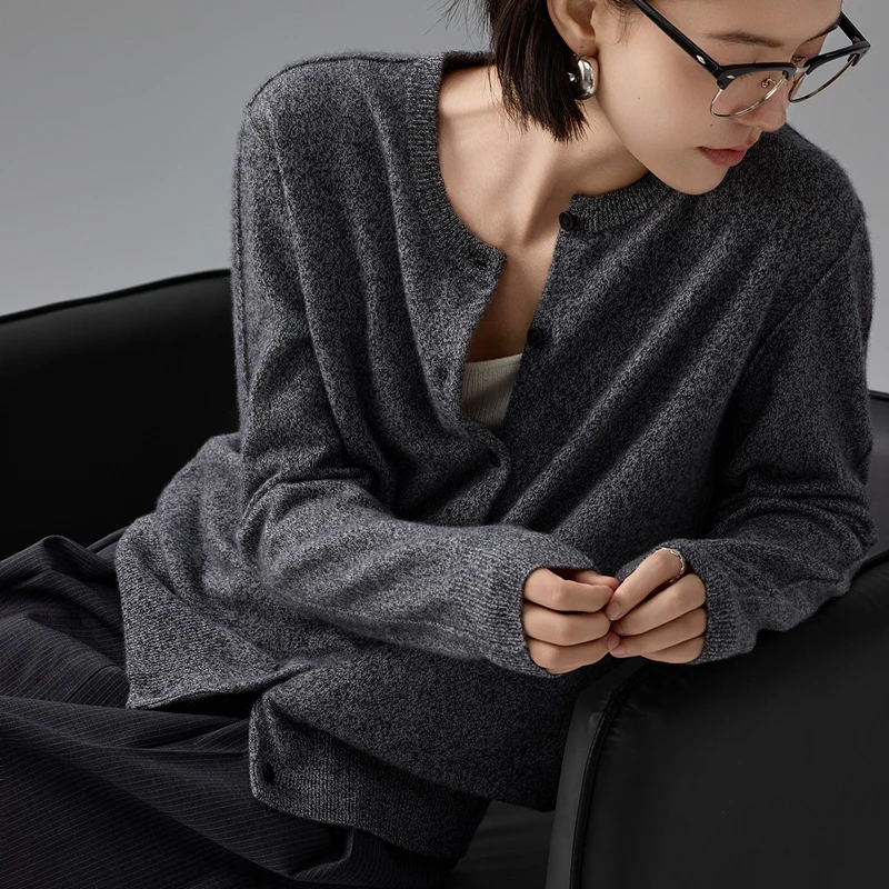 

Элитный кашемировый кардиган женский с круглым вырезом, утепленный свитер-пальто, теплый, осенне-зимний, новый стиль, удобный для повседневной носки