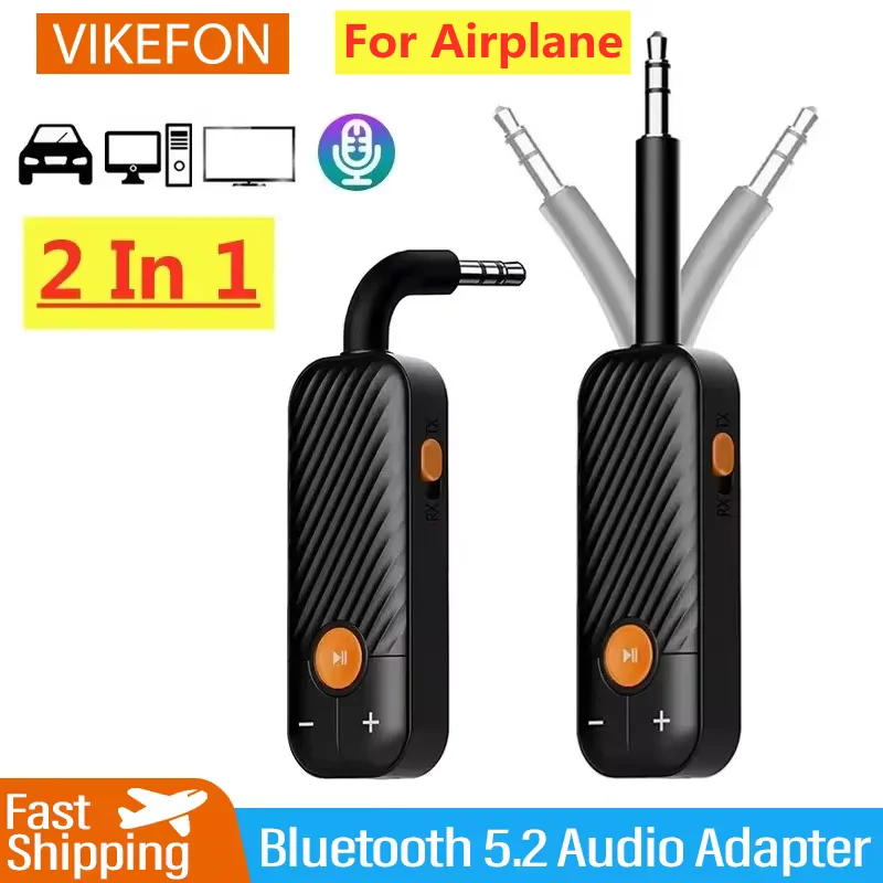 Bluetooth 5.2 Audio Receiver Transmitter 3.5MM 3.5 AUX With Mic Stereo Music Wireless Adapter For Headphones PC TV Car Speakers