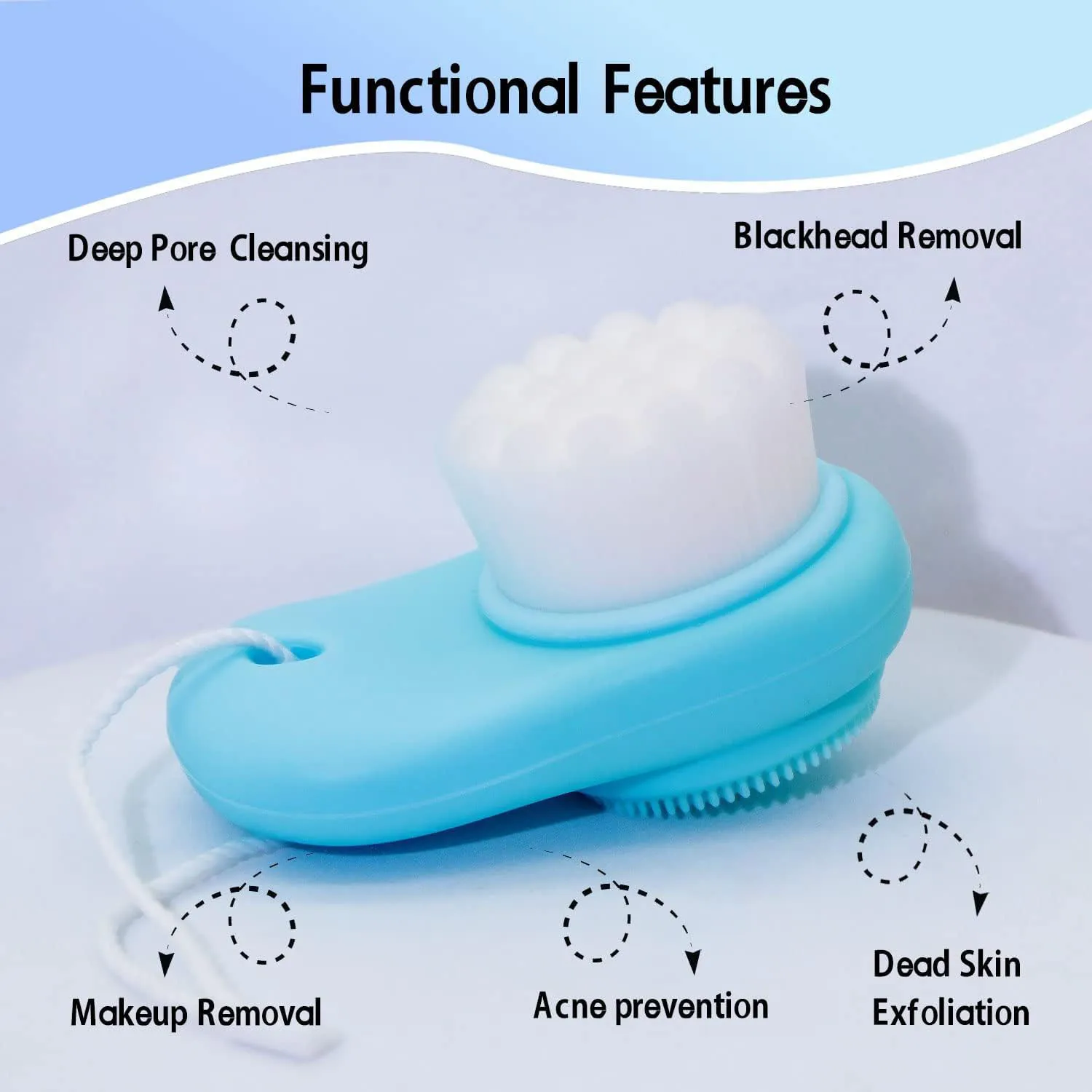 Facial Cleansing Brushes - Double Sided Face Scrubber for Deep Cleansing and Exfoliation, Soft Bristles Wash Brush