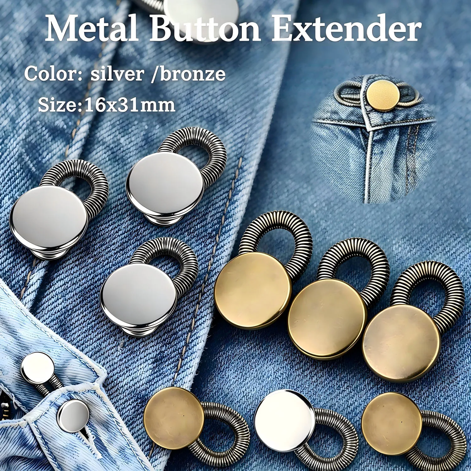 10/20Pcs Metal Button Extender For Pants Jeans Sewing Adjustable Retractable Waist Extenders Button Waistband Expander