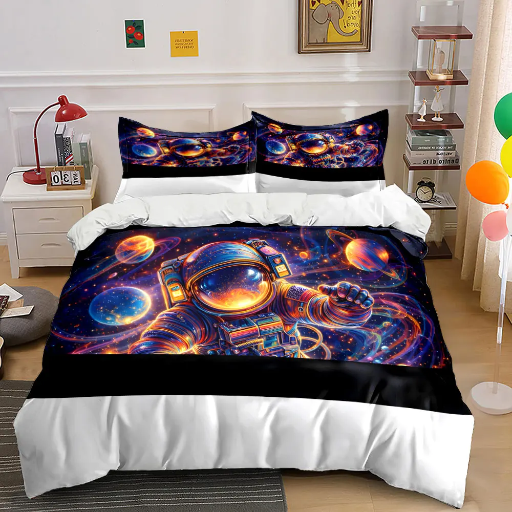 Astronaut in colorful space. Print Bedding Set 1 Duvet Cover 2 Pillowcases for Adult and Children Luxury Gift Full Size