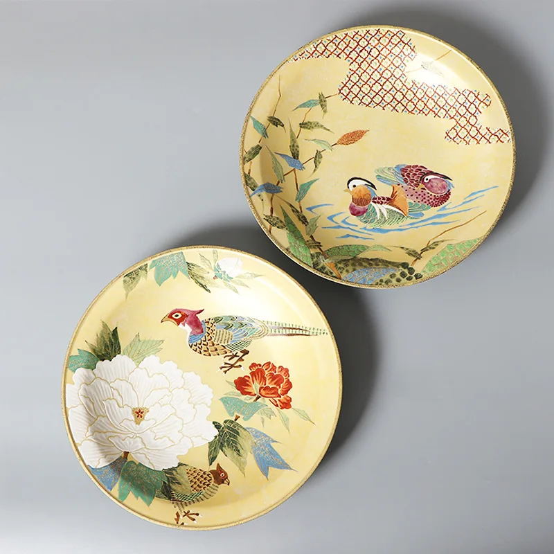 Japan Imported Kutani Ceramic Appreciation Pangutian Hongyi Hand Painted Mandarin Ducks Playing in the Water Pattern Tableware