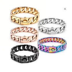 Bully Collar For Large Dog Choker 32mm Stainless Steel Gold Cuban Chain Large Dog Pitbull Bulldog Dogo Heavy Strong Pet Collar