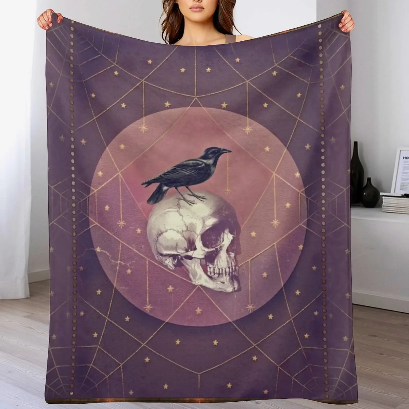 

Crow and Skull Collage Throw Blanket Cozy Napping Blanket Gift for Mom Dad