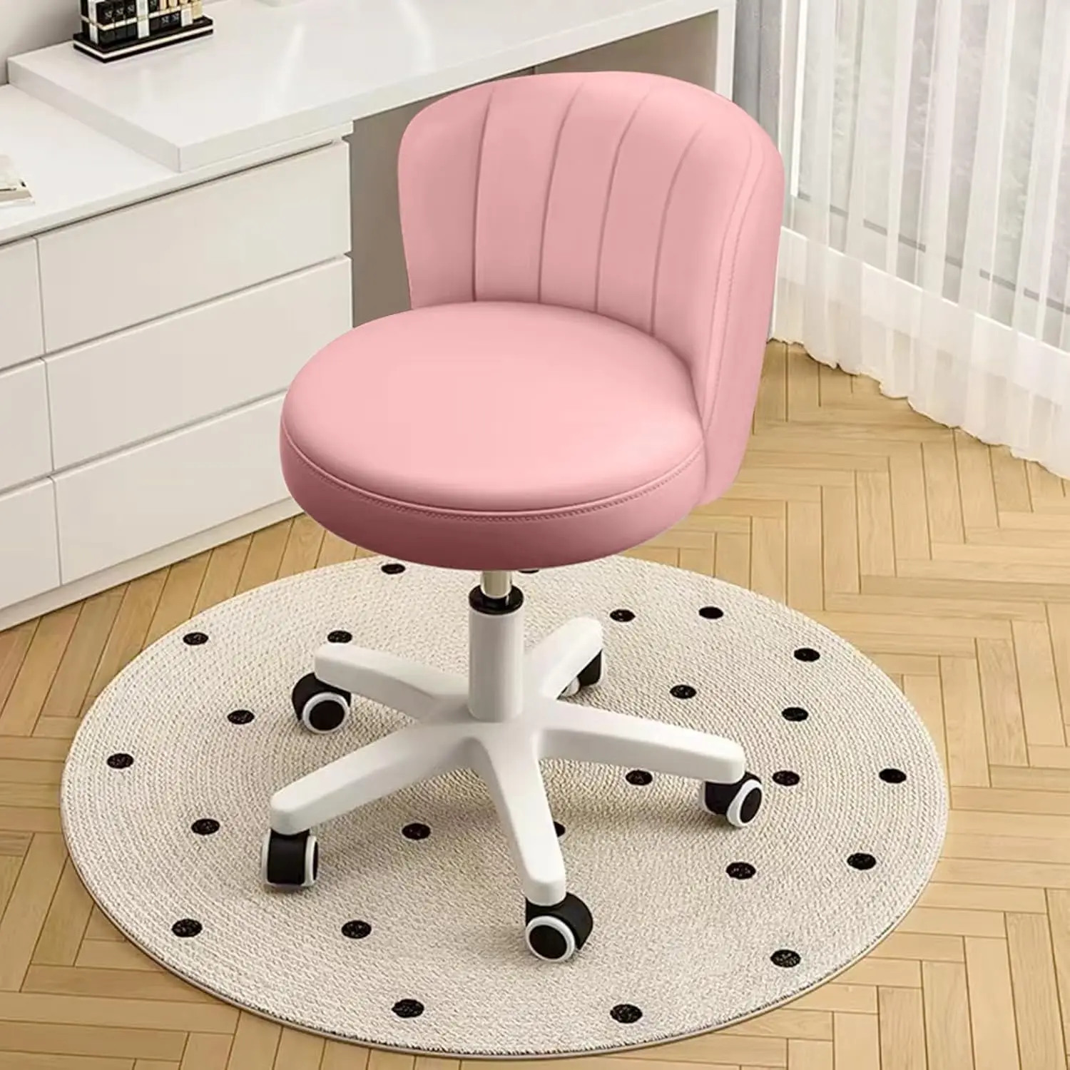 

Home Office Chair With Wheels Pu Leather Swivel Drafting Chair With Back Rolling Round Desk Chair Height Adjustable Work Task
