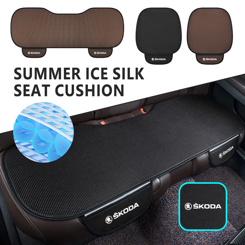 Image of Sommerliches multifunktionales Autositzkissen mit Aufbewahrungstasche, atmungsaktive Abdeckungen aus Eisseide für Skoda Fabia Kodiaq Kamiq Superb Yeti