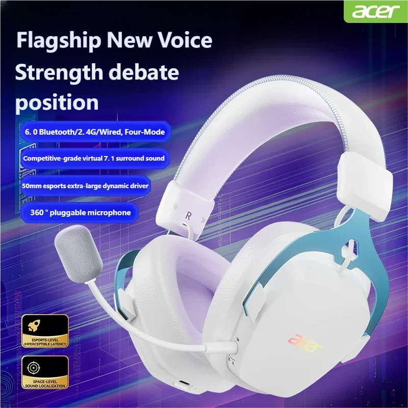 Acer 2.4GHz Wireless Gaming Headsets for PS5, PS4, PC, Switch 7.1 Surround Sound Bluetooth Gaming Headset with Mic Stereo Sound
