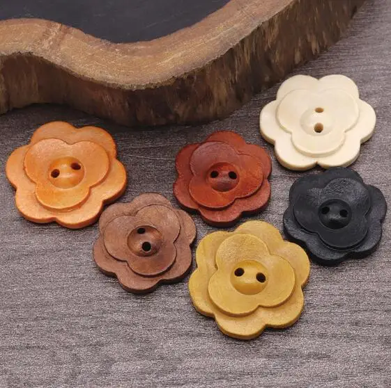 20pcs/Lot Size:15mm-38mm Flower shaped two eyes wooden Buttons simple Button women's Sweater coat Clothing Accessories(SSA-3849)