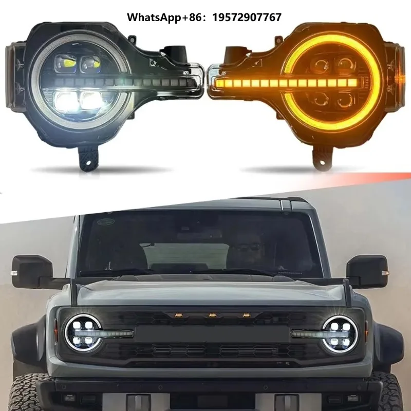 Pair New 12V Full LED Headlights Assembly Direct   2021-2024 Amber White DRL Sequential Turn Signal 6500K 100W