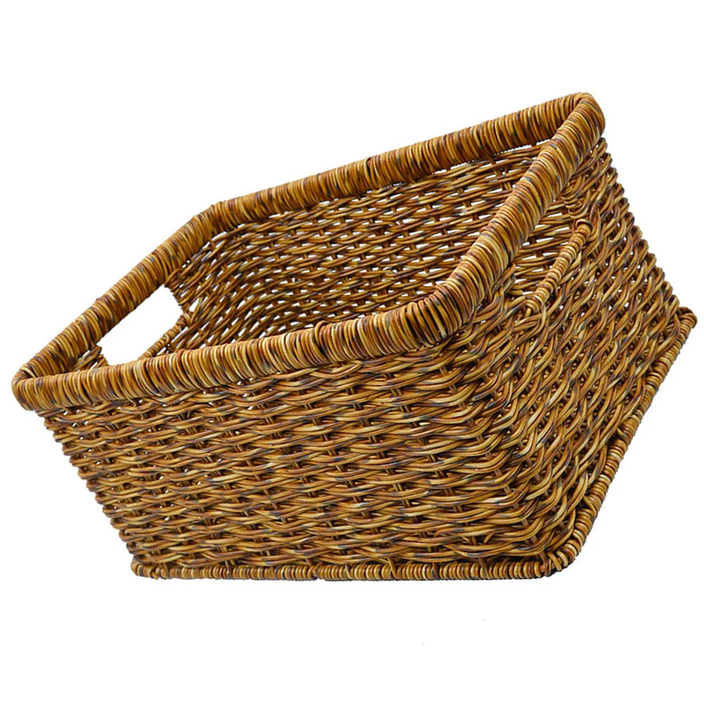 

Handmade Imitation Rattan Storage Organizer Deep Coffee Woven Basket Large Capacity Sundries Holder Tidy Container