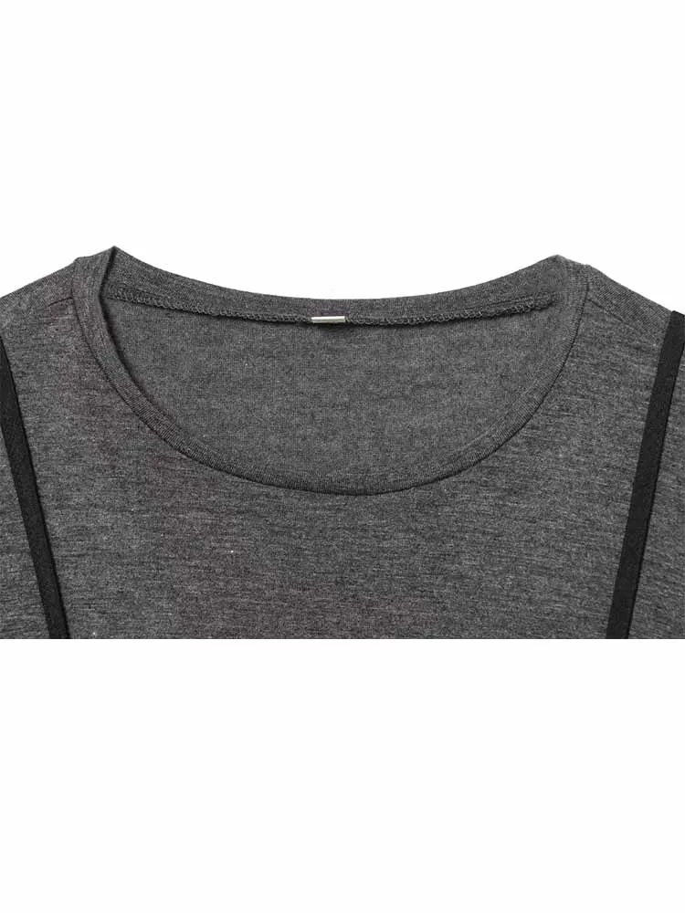 

HH Woman Spring Long Sleeves Round Neck Fake Two Piece Set Lace Decoration Sense Of Layering Dress Female Casual Versatile Dress