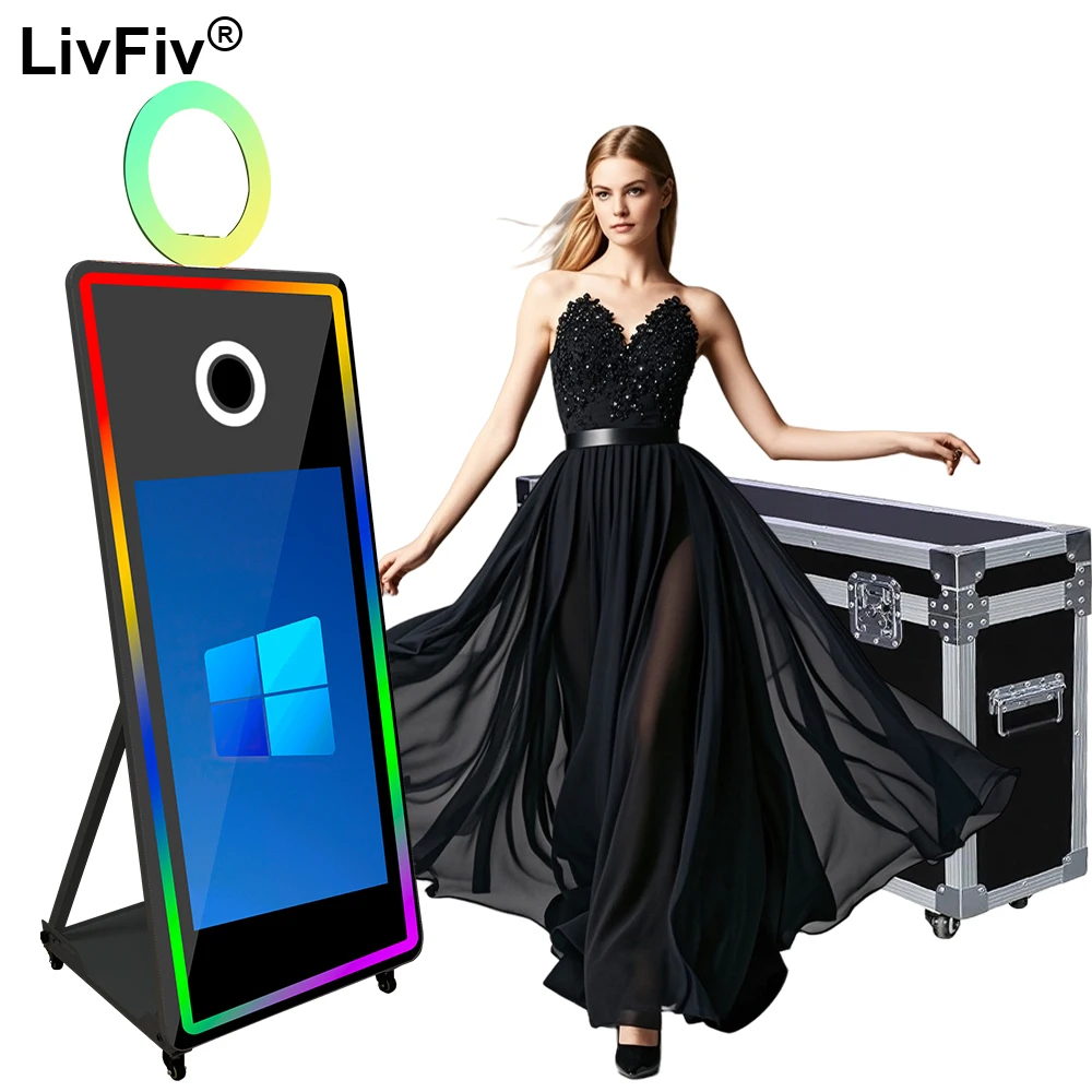 

Mirror Photo Booth Selfie Led Frame Portable Touch Screen Magic Mirror Booth Machine for Wedding Party Events With Flight Case