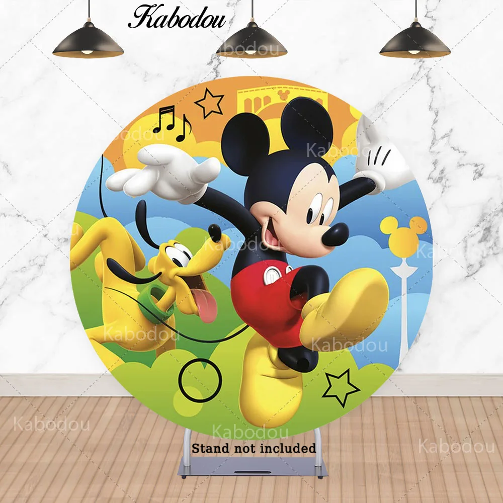 

Mickey Mouse Circle Photo Backdrop Cover For Kids Boys Birthday Disney Cartoon Custom Round Photography Background