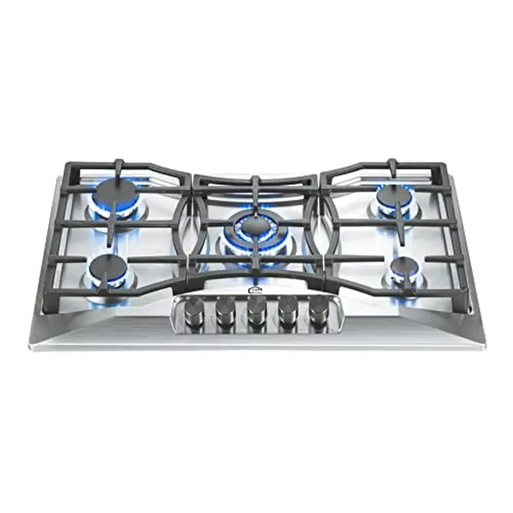 5-Burner Gas Stove Top NG/LPG Convertible Stainless Steel with Thermos-Electric Flame Failure Monitors 34