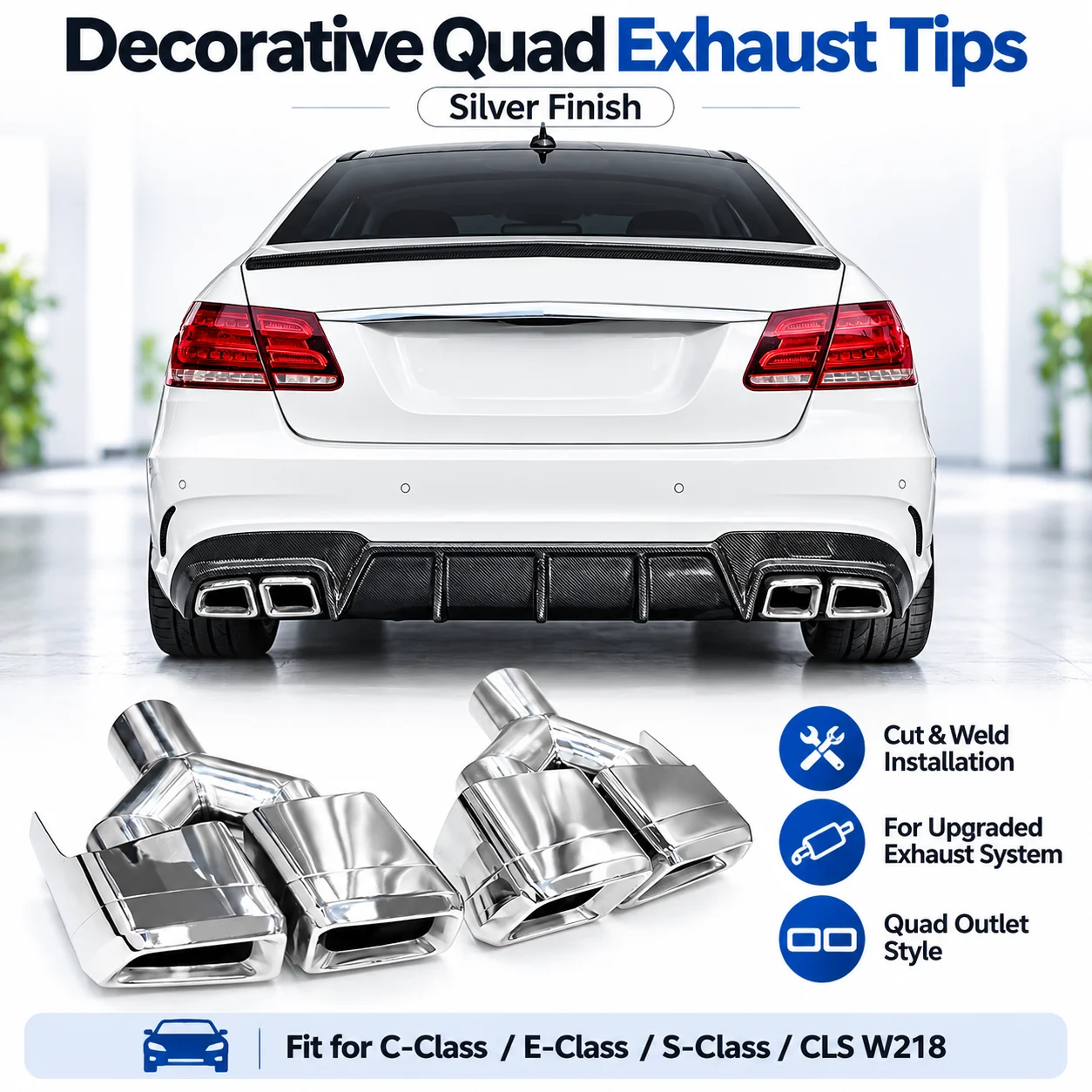 Quad Car Exhaust Tip For Mercedes Benz W212 W204 W221 W218 Upgrade C63/E63/S63/CLS63 Style Stainless Steel Muffler Tip Tailpipe