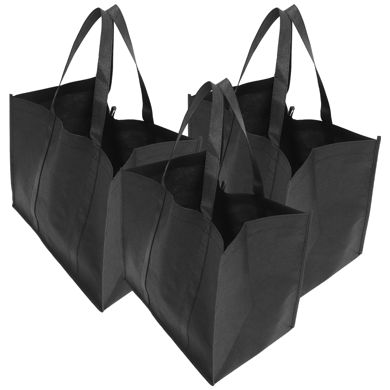 

3pcs Black Shopping Bag Set Non-woven Fabric Foldable Reusable 41x26x33 Tote Bags Large Capacity Grocery Cloth Storage