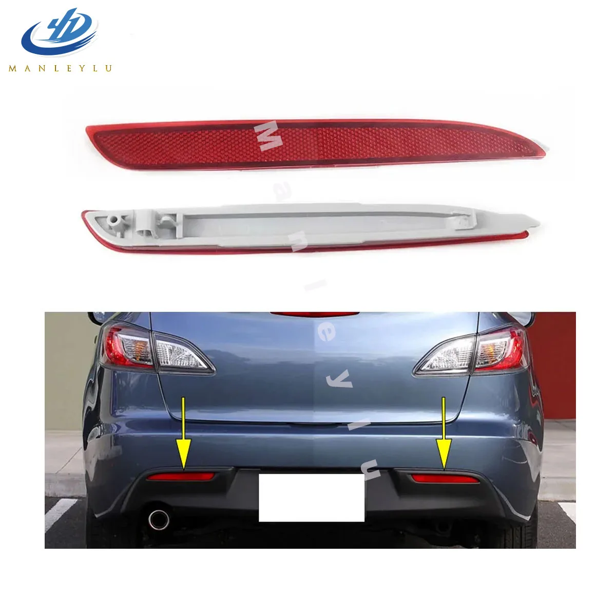 

Rear Bumper Reflector Fog Light Warning Lamp Left Right Reflective Strips for Mazda 3 2010~2012 BFF4-50-5M0-A BFF4-50-5L0-B