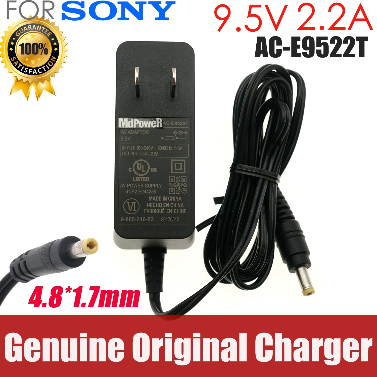 

Genuine AC-E9522T AC Adapter Power Charger for Sony SRS XB40 SRS-XB40 Bluetooth Speaker AC-E9522 Power Supply 9.5V 2.2A US Plug