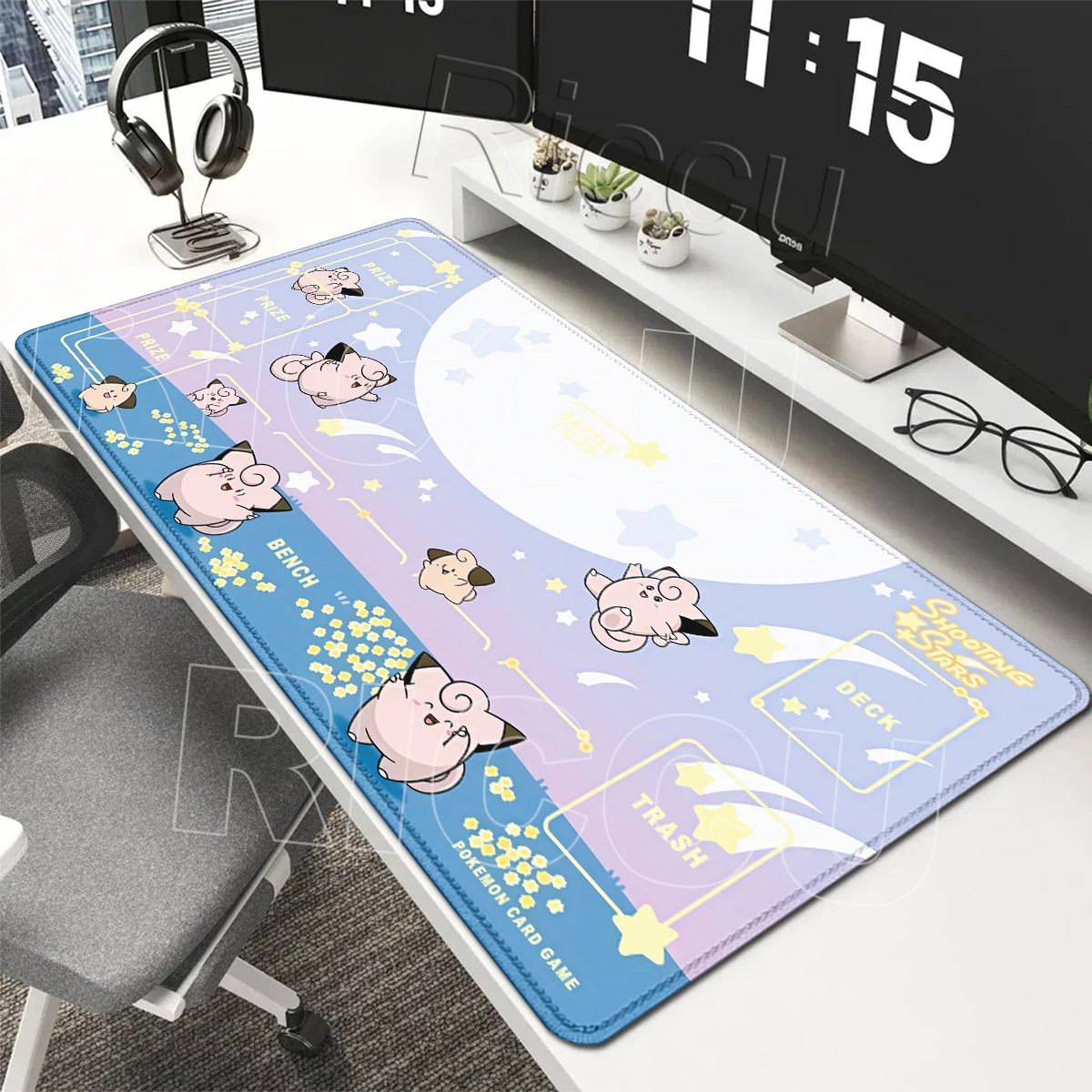 Anime Pokemon Mega Clefairy Mouse Pads Gaming Offices Accessories Carpet Gamer PC Mechanical Keyboard XXL Stitched Edge Playmats