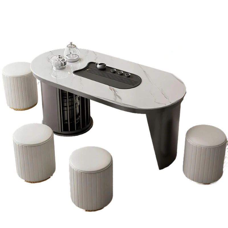 Light luxury rock slab tea table integrated with a complete set of modern simple home balcony small kung fu tea table