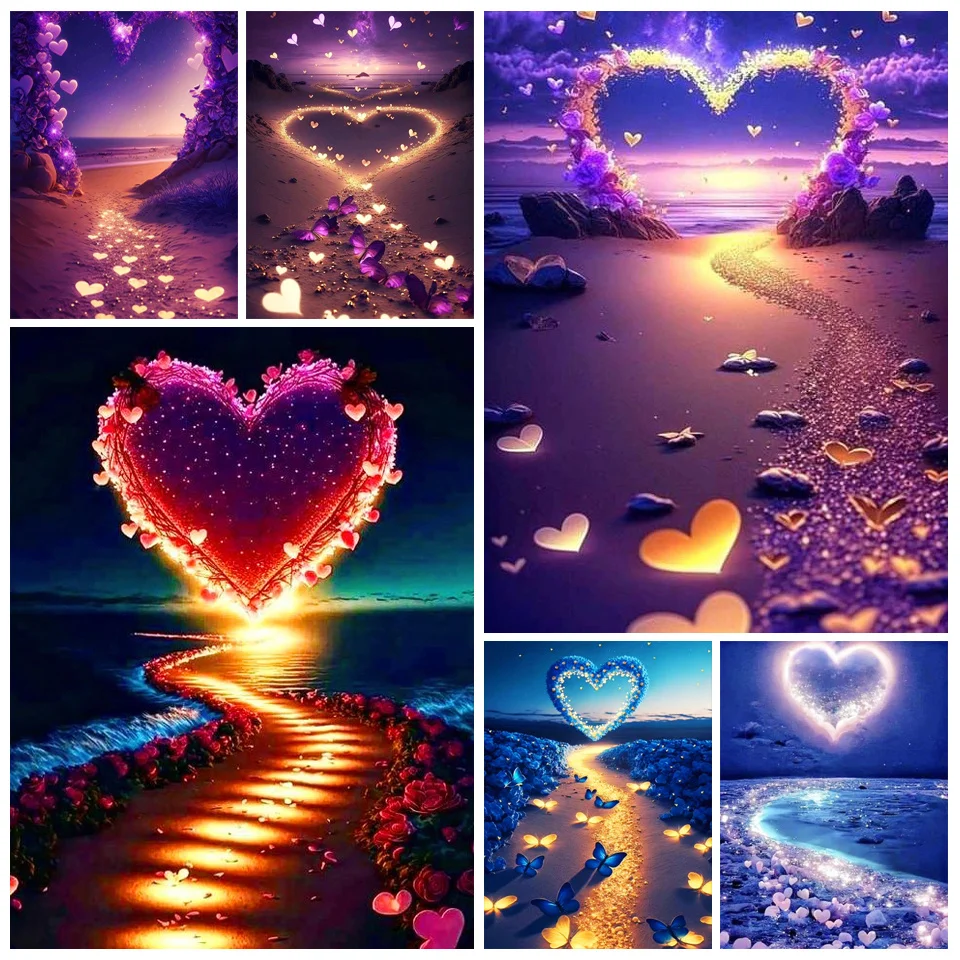 5D DIY Diamond Painting Heart at Sea Love & Romance Cross Stitch Kit Diamond Landscape Embroidered Diamond Mosaic GG628