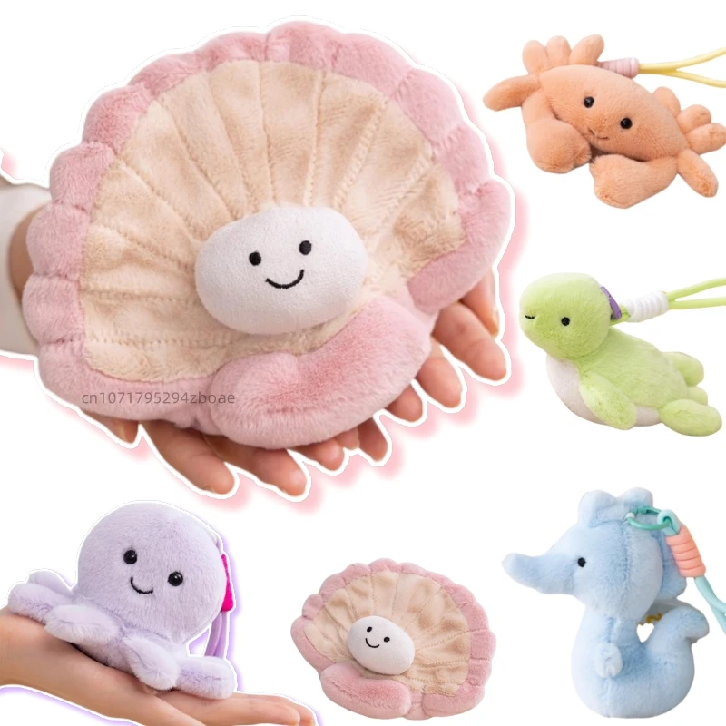 11 cm dessin animé Animal marin poulpe en peluche poupée Pentant coloré tortue crabe palourde hippocampe en peluche jouet décoration de la maison cadeau pour les enfants