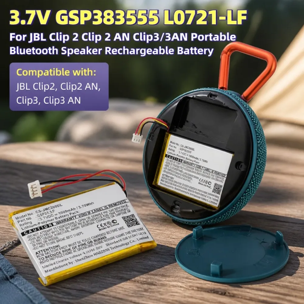 New GSP383555 L0721-LF 800/1000mAh Li-Po Battery Replacement For JBL Clip 2 Clip 2AN Clip3 Clip3AN