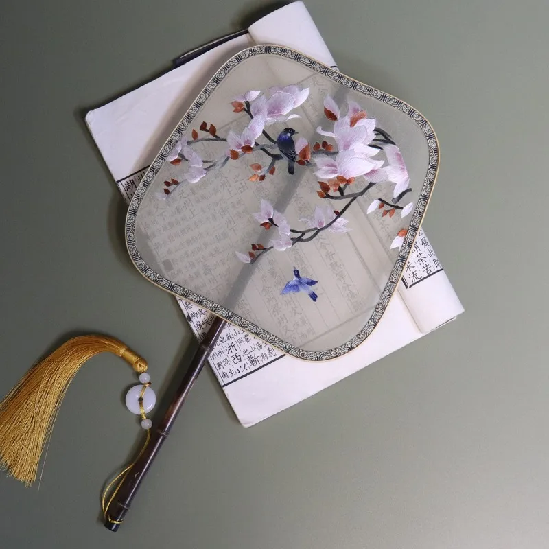 

Handmade double-sided embroidery group fan long fan handle embroidery Suzhou embroidery retro Hanfu