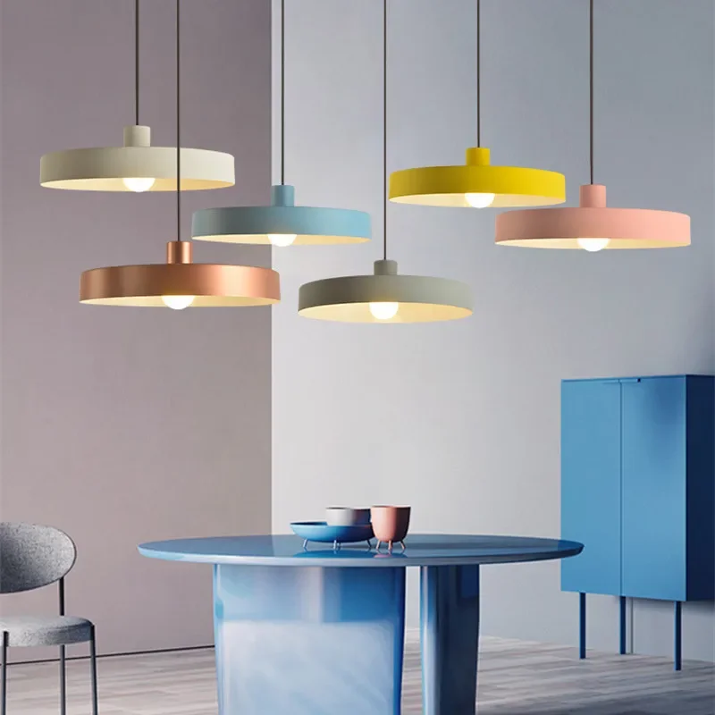 

Nordic Macaron Restaurant Chandelier Light Luxury LED Lamp Simple Bar Table Lamp Bedroom Study Disc Chandelier