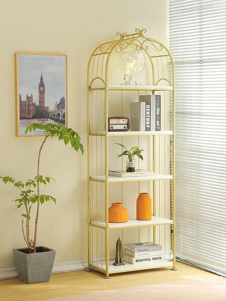 Nordic storage rack, light luxury bookshelf, floor to ceiling gold living room storage rack, bedroom storage rack, multi-layer b
