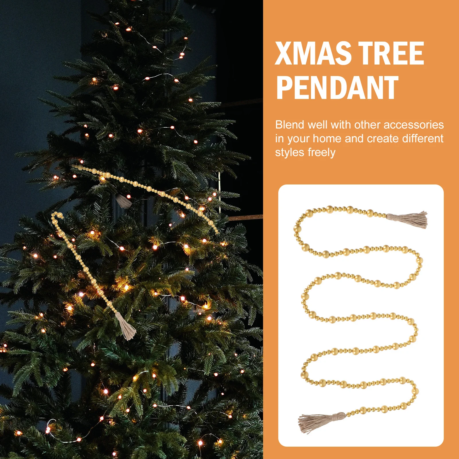 

1Pcs Tassel Beads Pendant Wooden Beads String Home Wall Hanging Xmas Tree Decorative Pendant Tree Hanging Decor