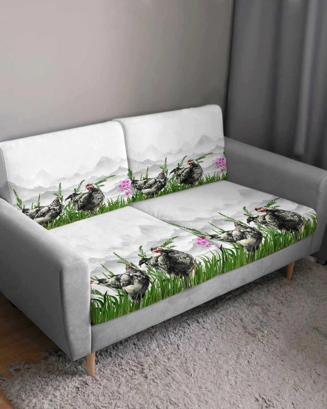 Chicken Plant Ink Painting Elastic Sofa Slipcovers Couch Covers Protector for Living Room Hotel Office Removable Sofa Cover