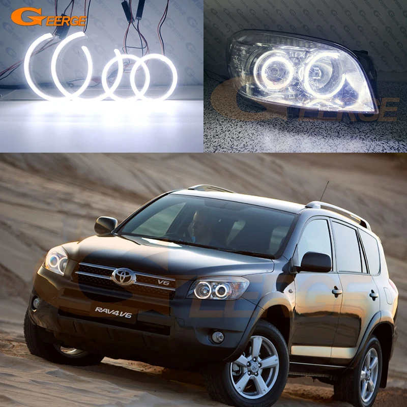 For Toyota Rav 4 Rav4 III 2005 2006 2007 2008 Projector Headlight Excellent Ultra Bright COB Led Angel Eyes Kit Halo Rings