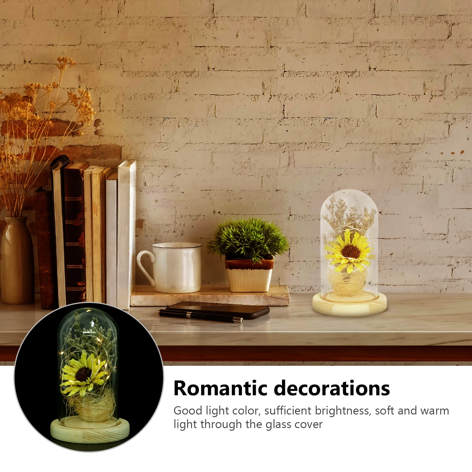 

Sunflower in Glass Retro Table Ornament Compact Size Desktop Decor Natural Air-Dried Long-Lasting Sunflower Display