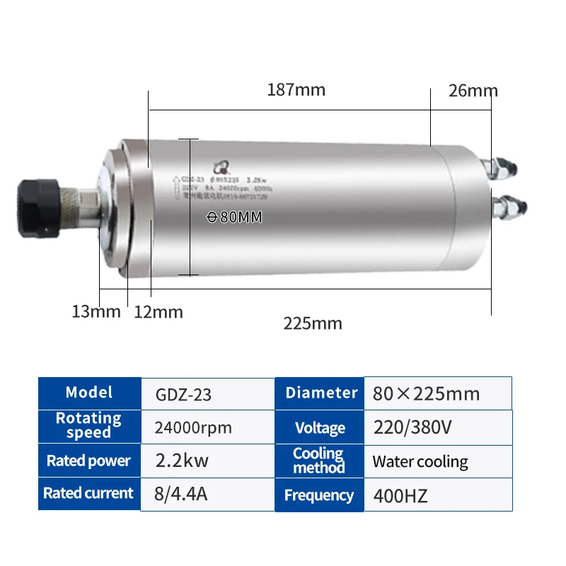 ER20 Water-Cooled Woodworking Spindle Motor 2.2kw Inverter 80mm Spindle Clamp Water Pump 2.2KW CNC spindle set