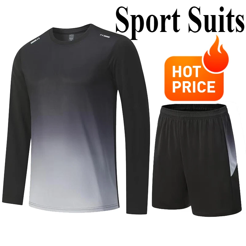 2025 Men's Athletic Set Quick-Dry T-Shirt Shorts Perfect for Running Itness Football Training Men Clothing Sportswear 2 Pcs Set
