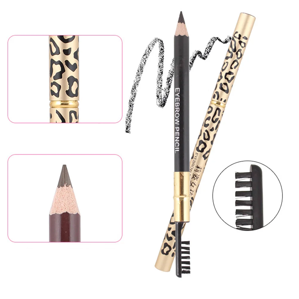 1pc Leopard Print Eyebrow Pencil 5 Colors Long-Lasting Double-Headed Eyebrow Enhancer With Brush Eye Makeup Brow Shadow Pencils