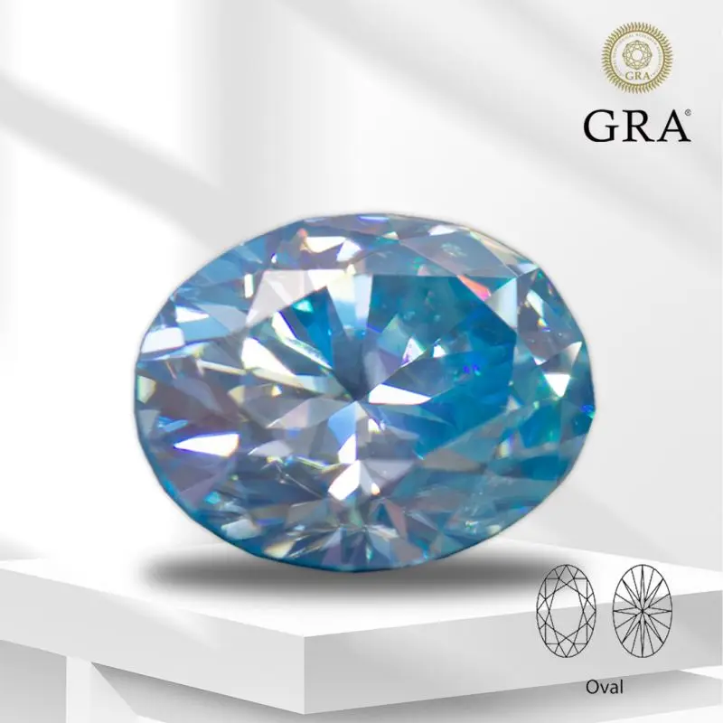 

Moissanite Oval Cut Sea Blue Color with GRA Certificate Lab Grown Gemstone Jewelry Making Pendant Rings Materials