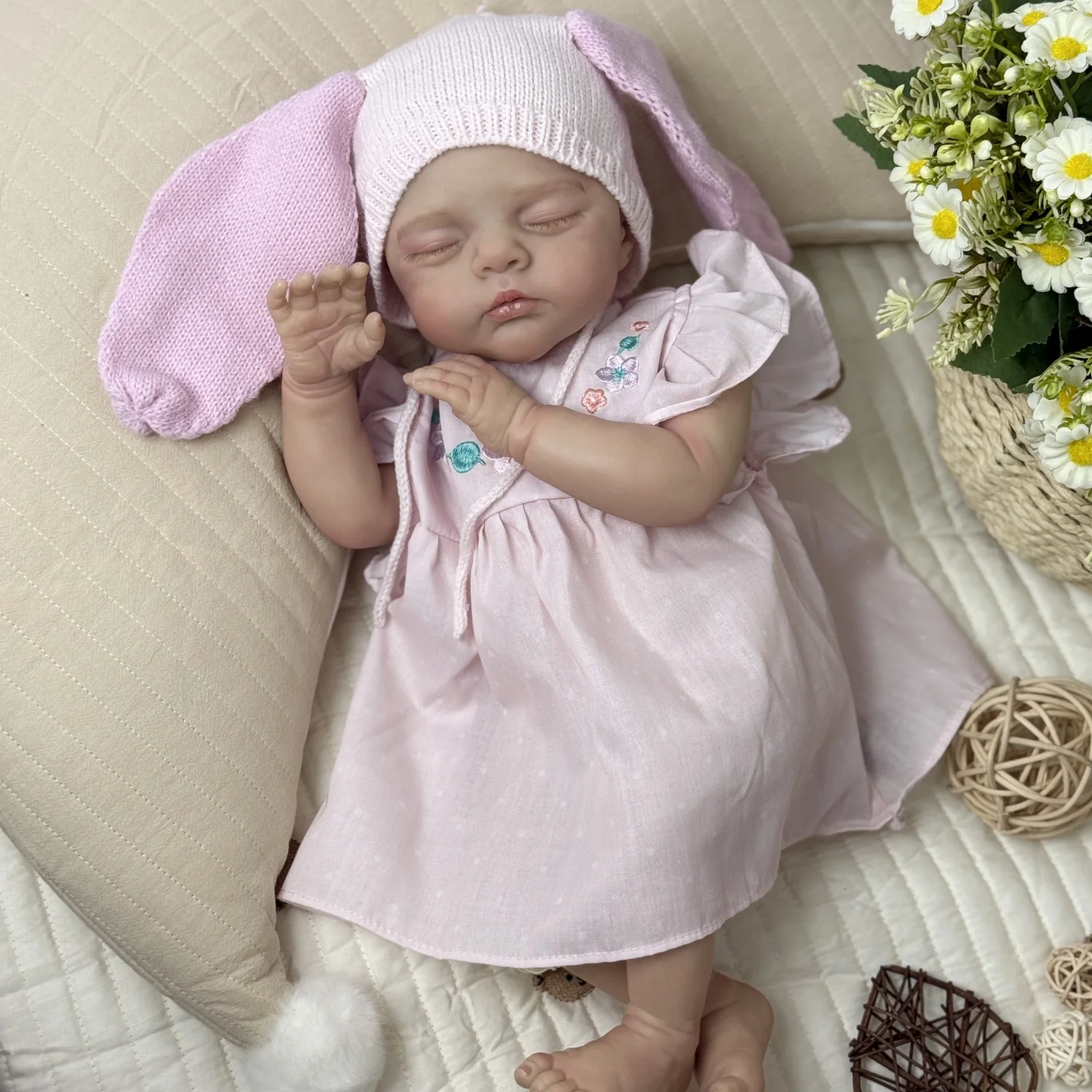 19inch Reborn Asleep Baby Doll Toy with Cloth Body Lifelike 48CM Realistic 3D Skin Lovely Sleeping Doll Fashion Birthday Gift