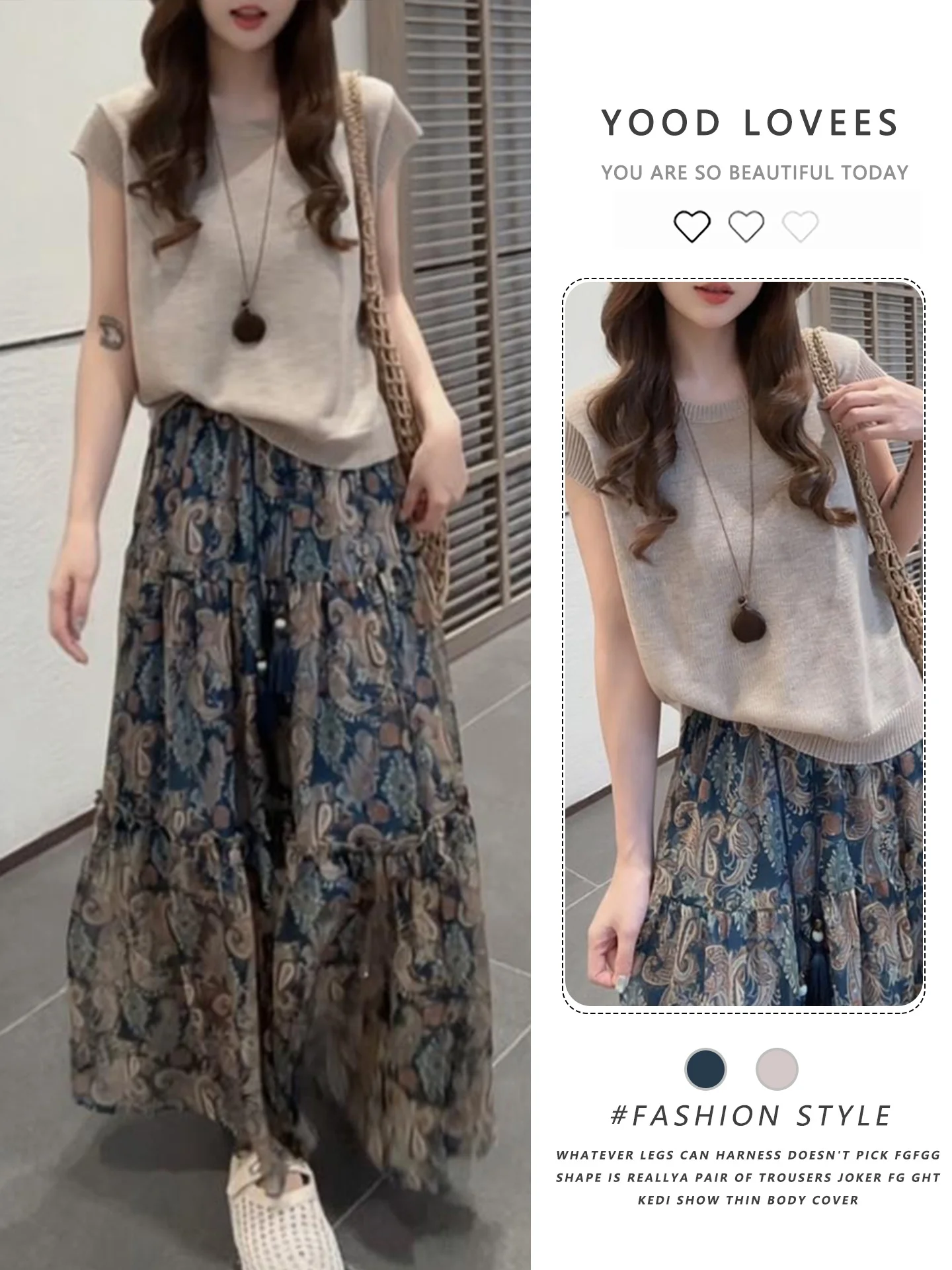 

Summer 2026 High Waist A-Line Halter Neck Midi Skirt Short Sleeve Ensemble Floral Print Elegant Fashion Set Women's Casual Wear