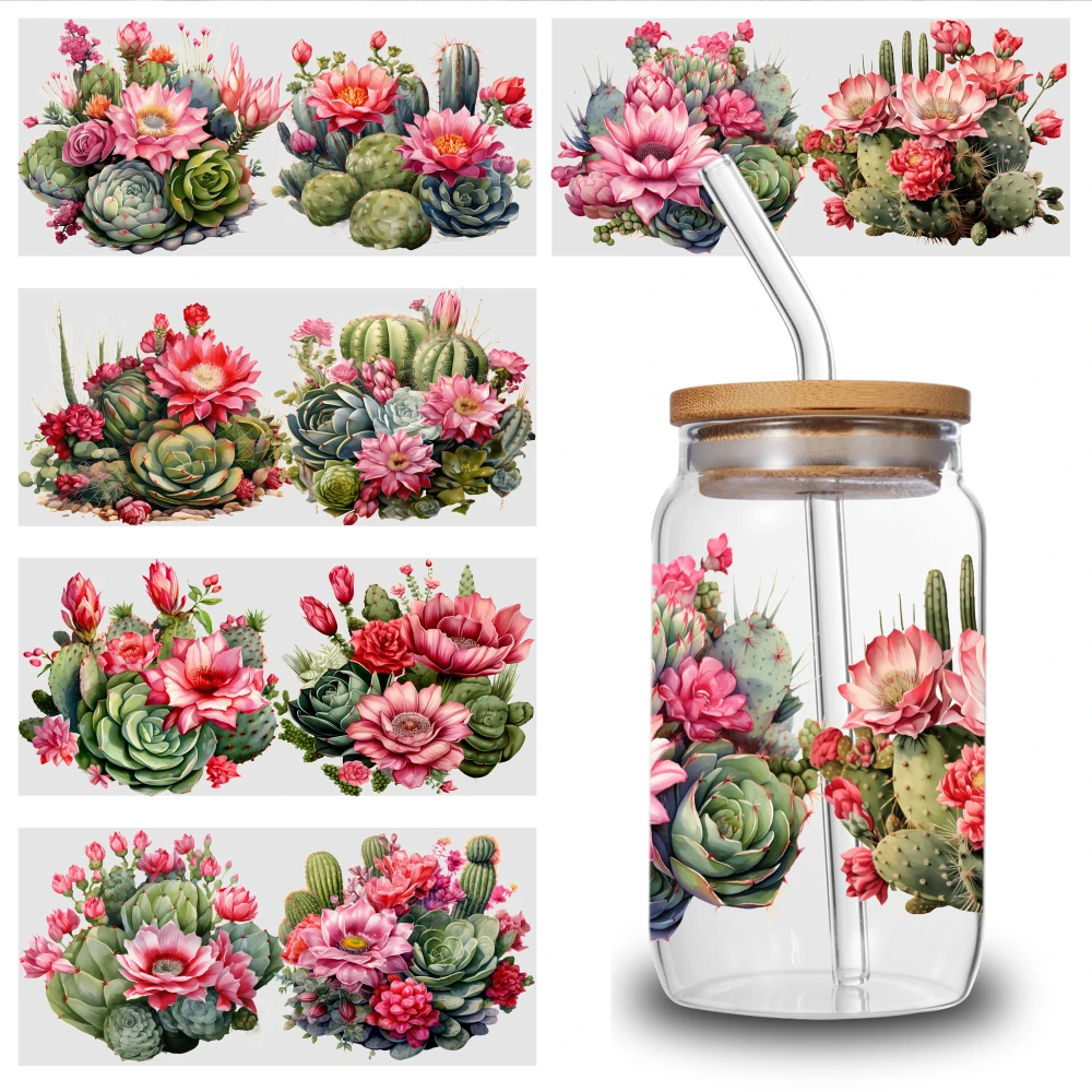 5 Sheets Cactus Succulent Flowers UV DTF Stickers Glass DTF Transfer Stickers