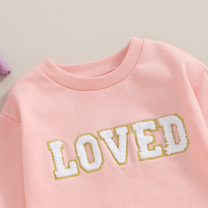 Toddler Baby Girl Boy Valentines Day Outfit Long Sleeve Letter Print Sweatshirt Shirt Infant Spring Clothes