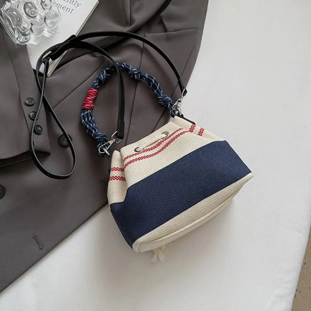 

Korean Style Retro Canvas Bucket Bags Crossbody Bag Large Capacity Patchwork String Crossbody Bag Wallet Bags Purse