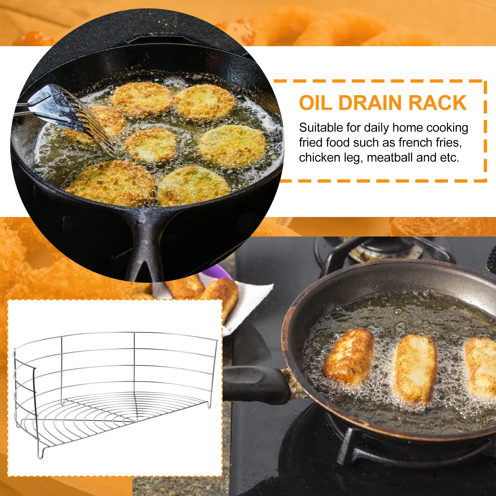 

Large Semi- Drain Rack Fried Food Cake Fry Pan Deep Draining Tray Stainless Steel Kitchen Gadget Steamer Shelf