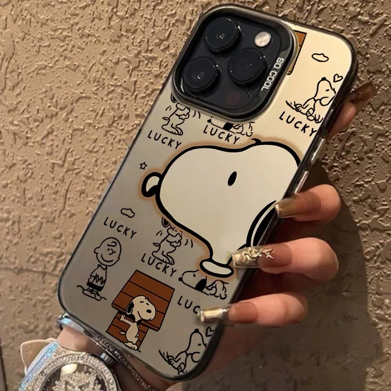 Hello Big Snoopy Luxury Lens Circle Skin Hard TPU Phone Case for iPhone 15 Pro Max 14 Plus 13 Pro 12 Mini 11 X XS Max XR Capa