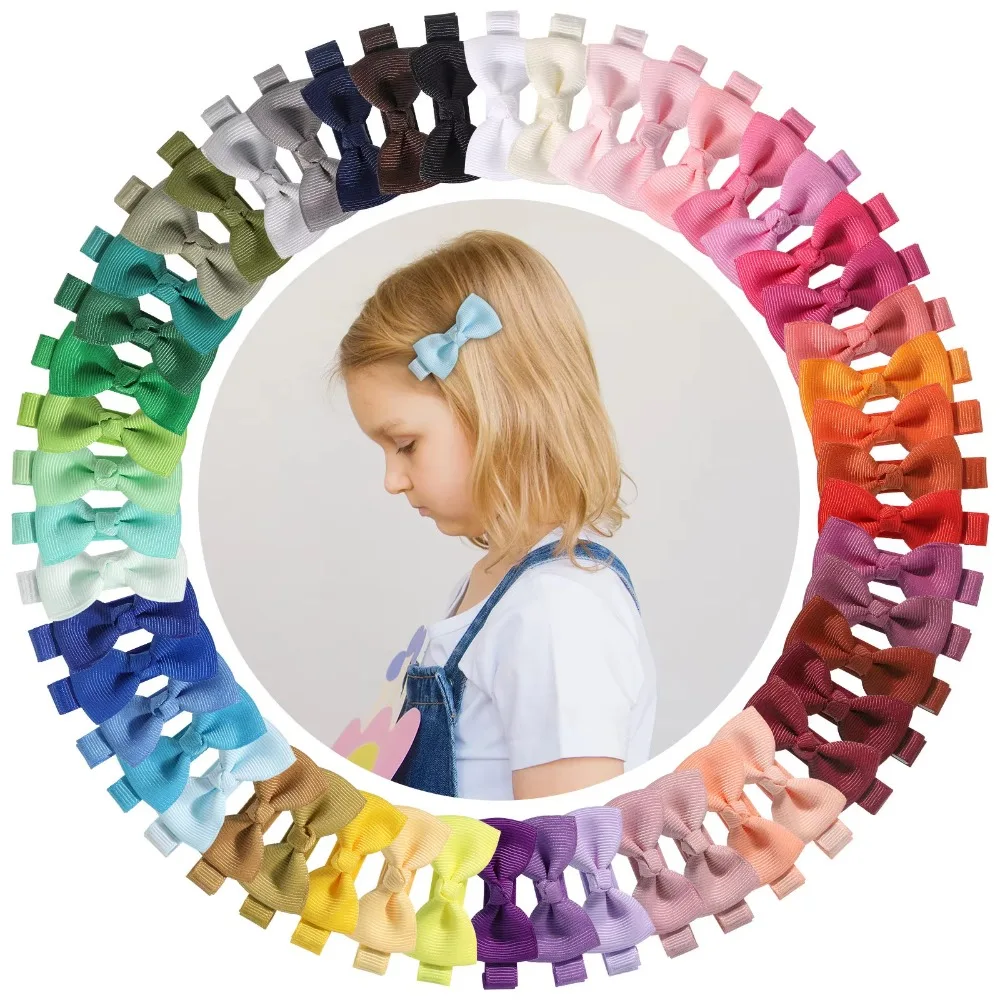 BABY BOWS 20/40Pcs 2\'\' Solid Ribbon Bowknot Hair Clips for Kids Girls Handmade Candy Hairpin Barrette Headwear Hair Accessories