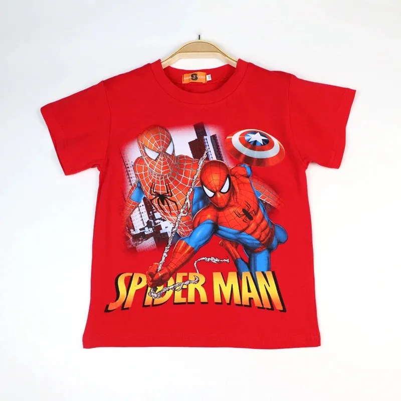 2024 New Boy T-shirt Summer Short-sleeved Children\'s Cotton Baby kids Clothes Spiderman McQueen Fashion 3-14 Years Old